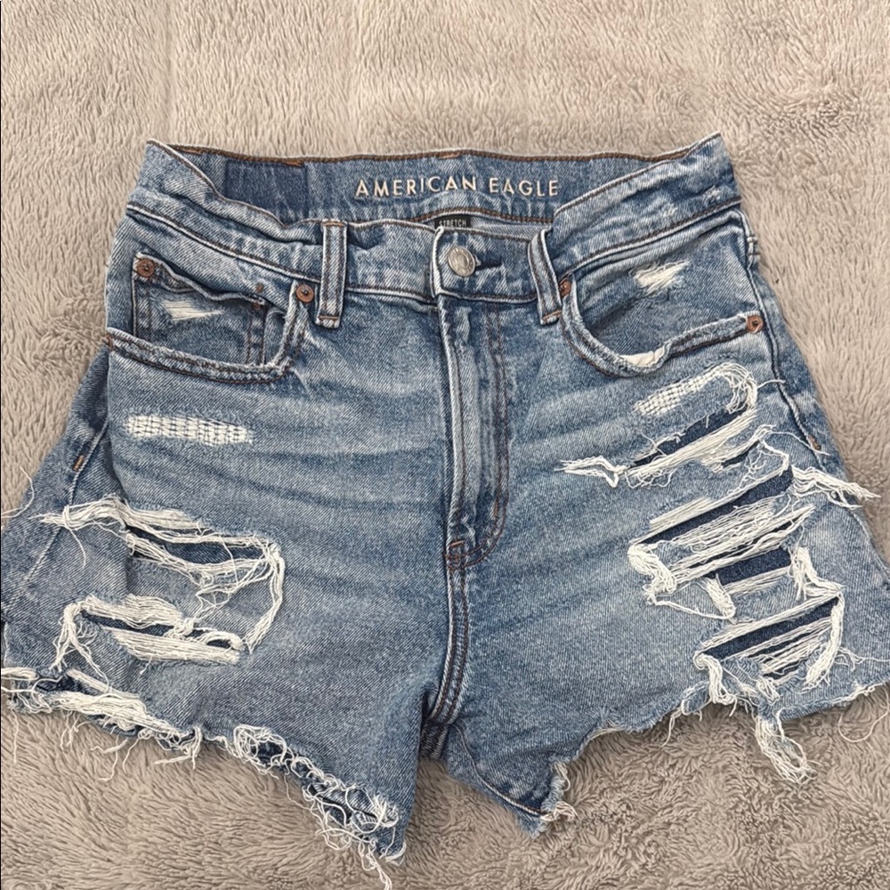 American Eagle Outfitters Distressed Blue Denim Shorts